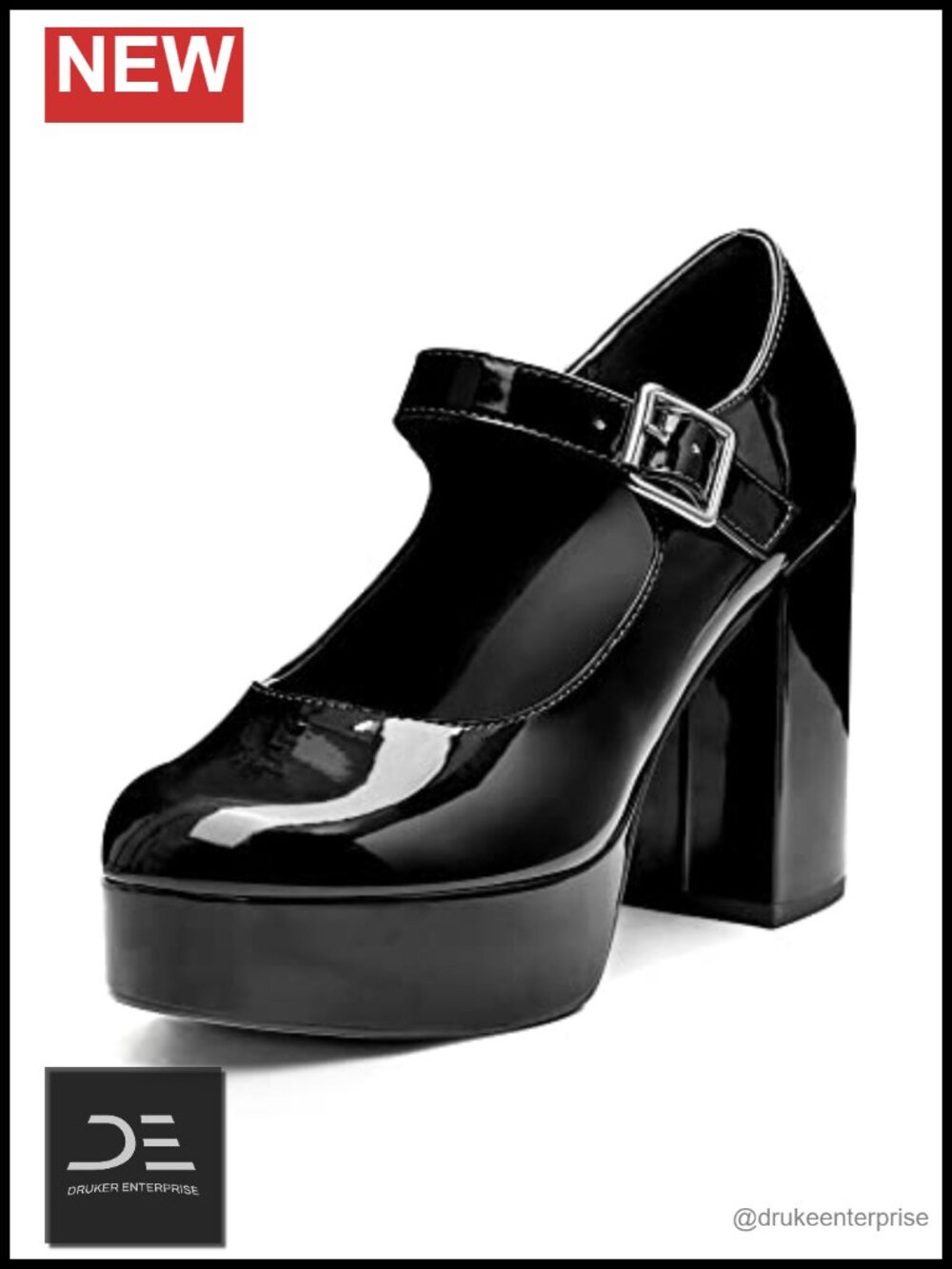T-Strap Round Toe Chunky Platform Heels Patent Mary Jane Shoes
